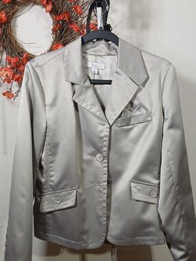 Dress Barn Silver Satin Notch-Lapel Blazer Jacket